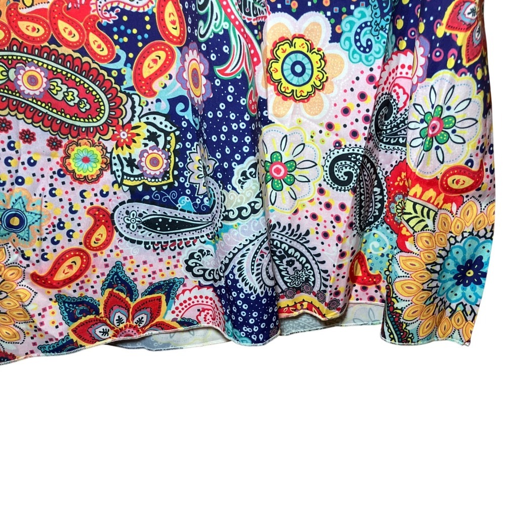 Paisley Floral Mini Dress Womens XL Multicolor New Boho Festival Bell Sleeve - Picture 3 of 10